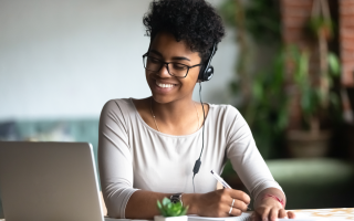 Young lady attending a webinar